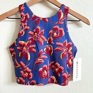 Athleta Blue Floral Printed Conscious Crop Racerback Top A-C Cups Women's S NWT